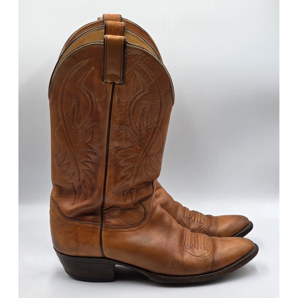 Vintage Justin Cowboy Boots Mens Size 9 D Style 2497 Cognac Leather USA Made - Picture 4 of 13